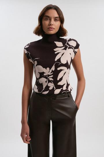 Brown Jacquard Floral Knitted Top