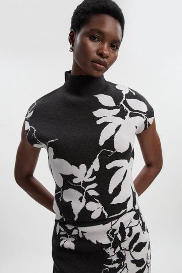 Jacquard Floral Knitted Top dark grey