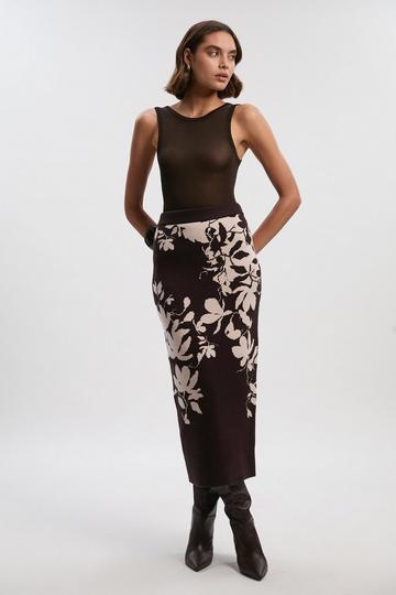 Jacquard Floral Knitted Skirt brown