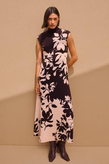 Jacquard Floral Knitted Maxi Dress brown