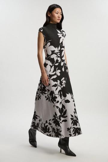 Grey Jacquard Floral Knitted Maxi Dress