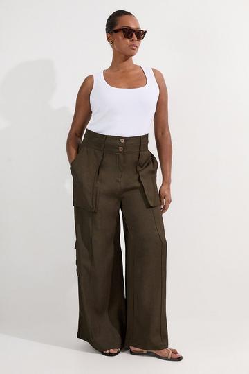Plus Size Linen Twill Top Stitch Woven Trouser khaki