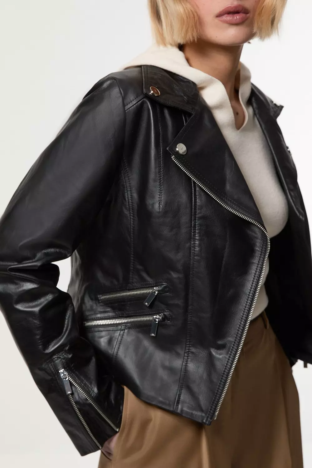 Black Leather Signature Moto Jacket alternative image