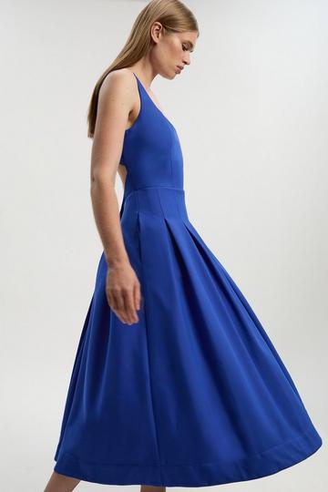 Petite Tailored Scuba Strappy Full Skirted Midi Dress cobalt