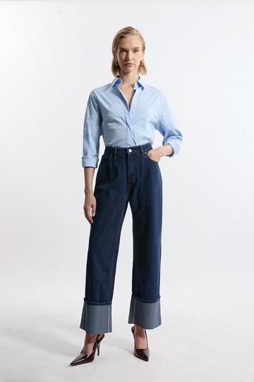 Petite Denim Straight Leg Turn Up Hem Jeans indigo