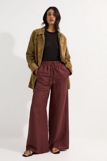 Viscose Linen Tie Waist Woven Trouser chocolate