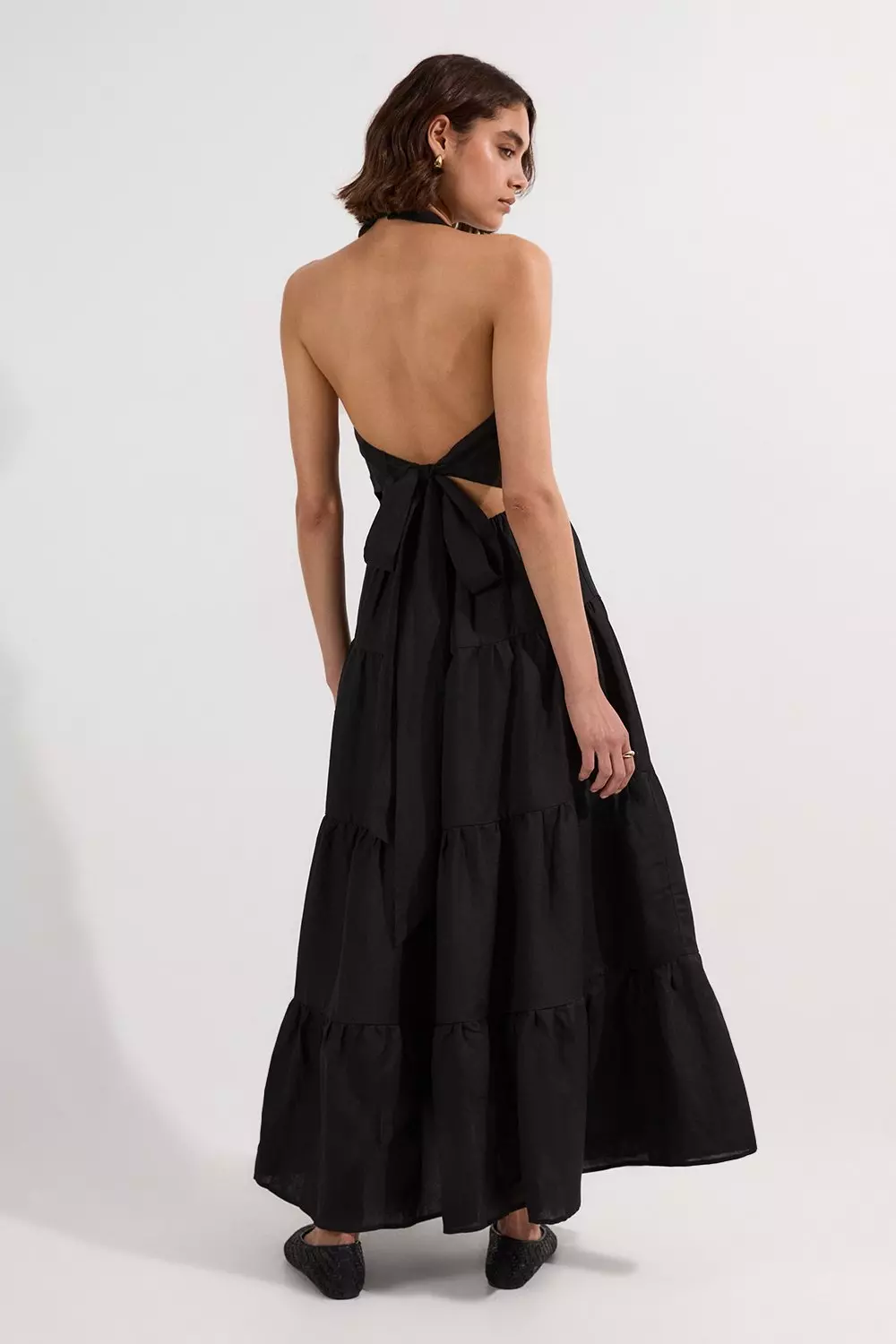 Viscose Linen Halter Tiered Woven Maxi Dress | Karen Millen