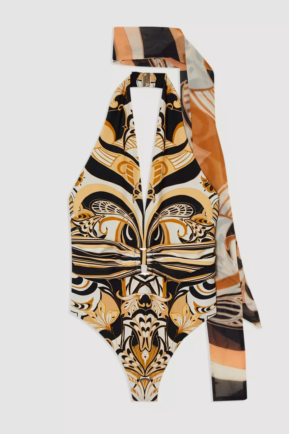 【Karen Millen】プリント ステートメント ガウン ワンピース Scarf Print Plunge Swimsuit With Detachable Scarf | Karen Millen