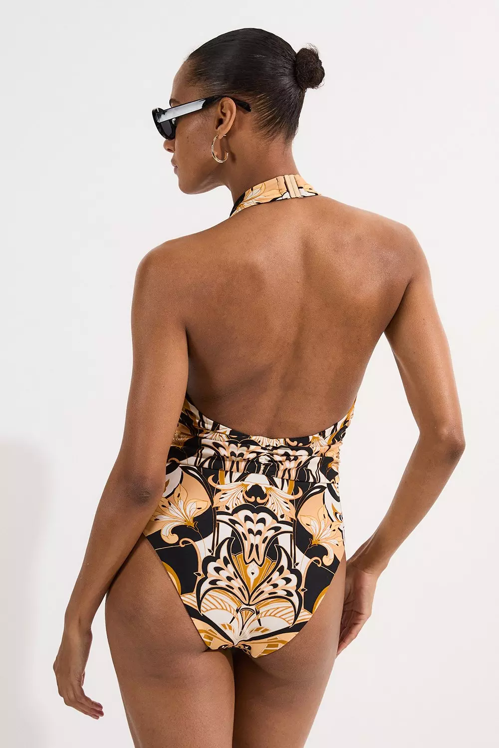Scarf Print Plunge Swimsuit With Detachable Scarf | Karen Millen