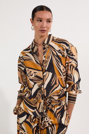 Beach Border Print Spun Viscose Shirt tan