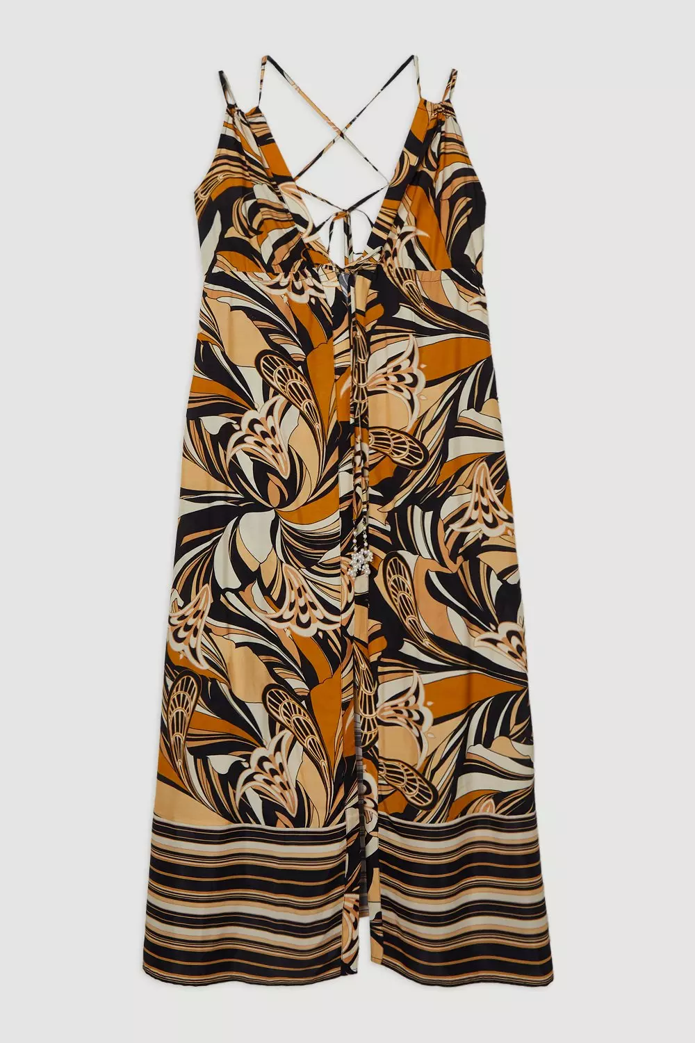 60s bullocks モンドリアン柄 Beach Border Print Spun Viscose Strappy Maxi Dress | Karen