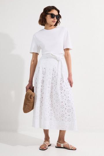 Cotton Eyelet Woven Maxi Skirt white