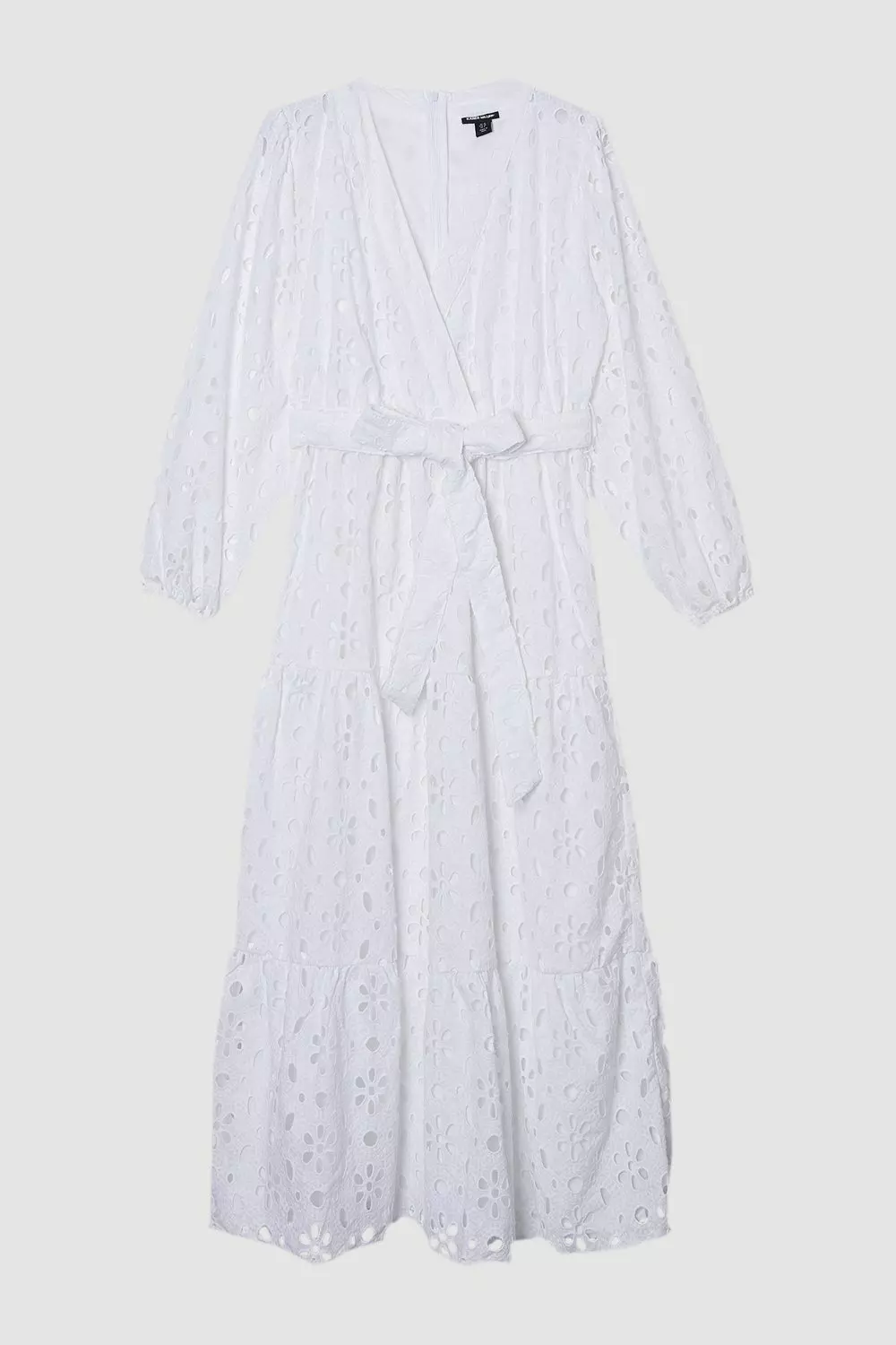 Cotton Broderie Belted Long Sleeve Woven Midi Dress | Karen