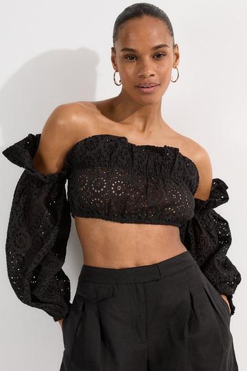 Black Beach Woven Off The Shoulder Beach Top