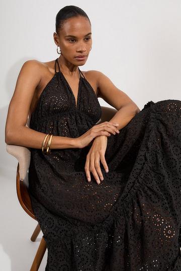 Tiered Broderie Maxi Beach Dress black