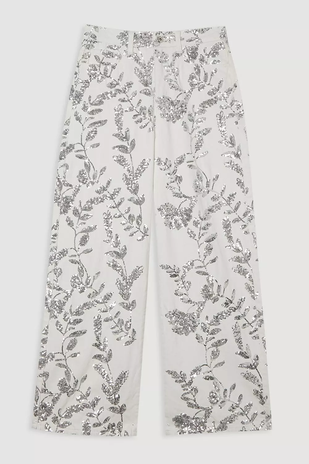 ☆Karen Millen 花柄デニムスパンコール ワイドレッグ パンツ Denim All Over Floral Sequin Wide Leg Trousers | Karen Millen