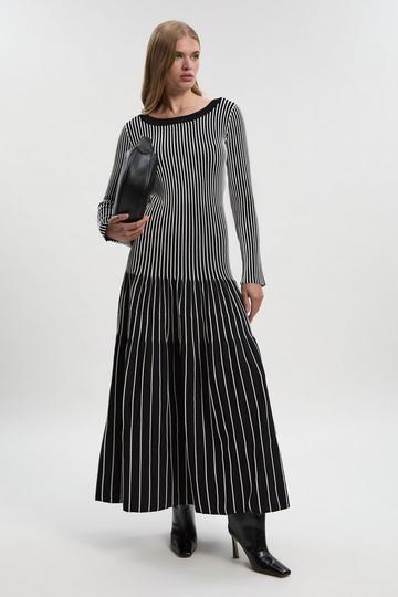 Viscose Blend Striped Knitted Maxi Dress white