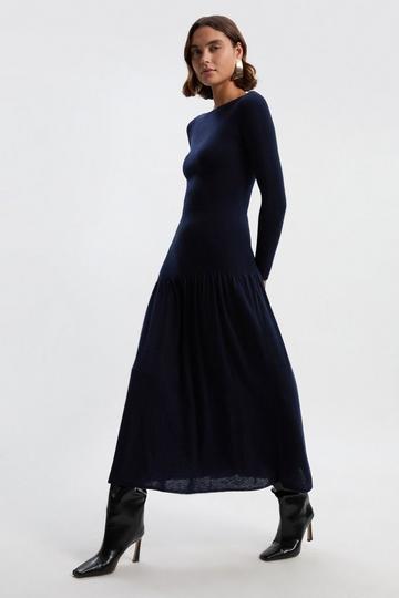 Wool Blend Sheer Knitted Skirt Dress ink