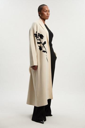 Plus Size Jacquard Floral Knitted Coatigan champagne