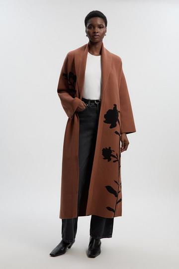 Jacquard Floral Knitted Coatigan camel