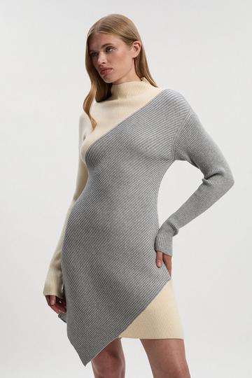 Soft Ribbed Asymmetric Hem Knitted Dress cream