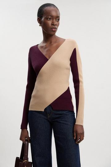 Soft Rib Wrap Front Knitted Jumper camel