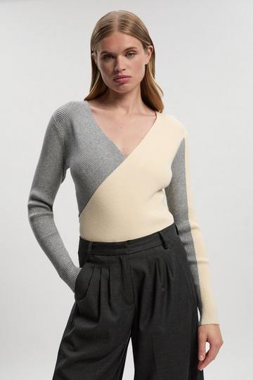 Soft Rib Wrap Front Knitted Jumper cream