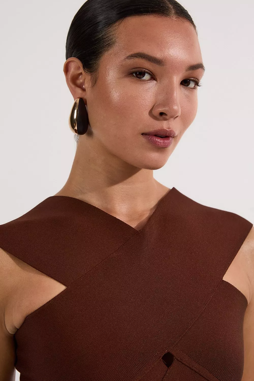 Bandage Textured Cross Front Swimsuit | Karen Millen