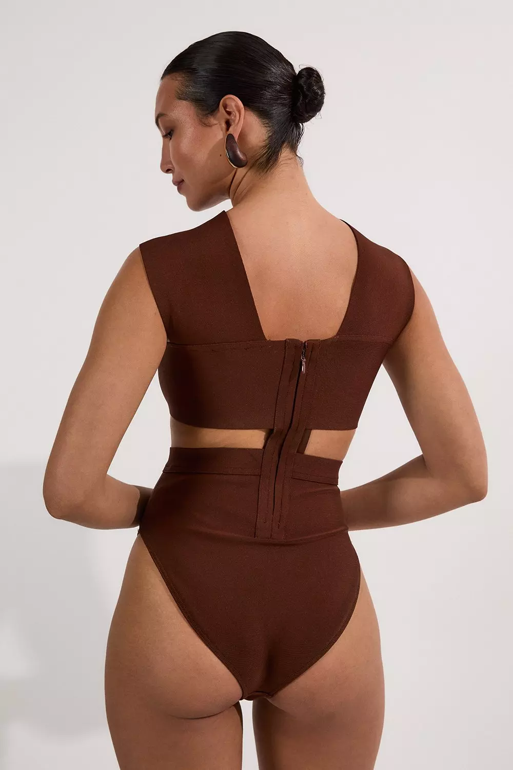 Bandage Textured Cross Front Swimsuit | Karen Millen