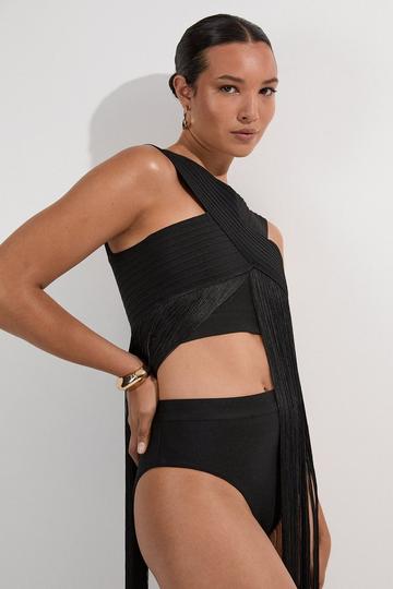 Black High Waisted Bandage Bikini Bottoms