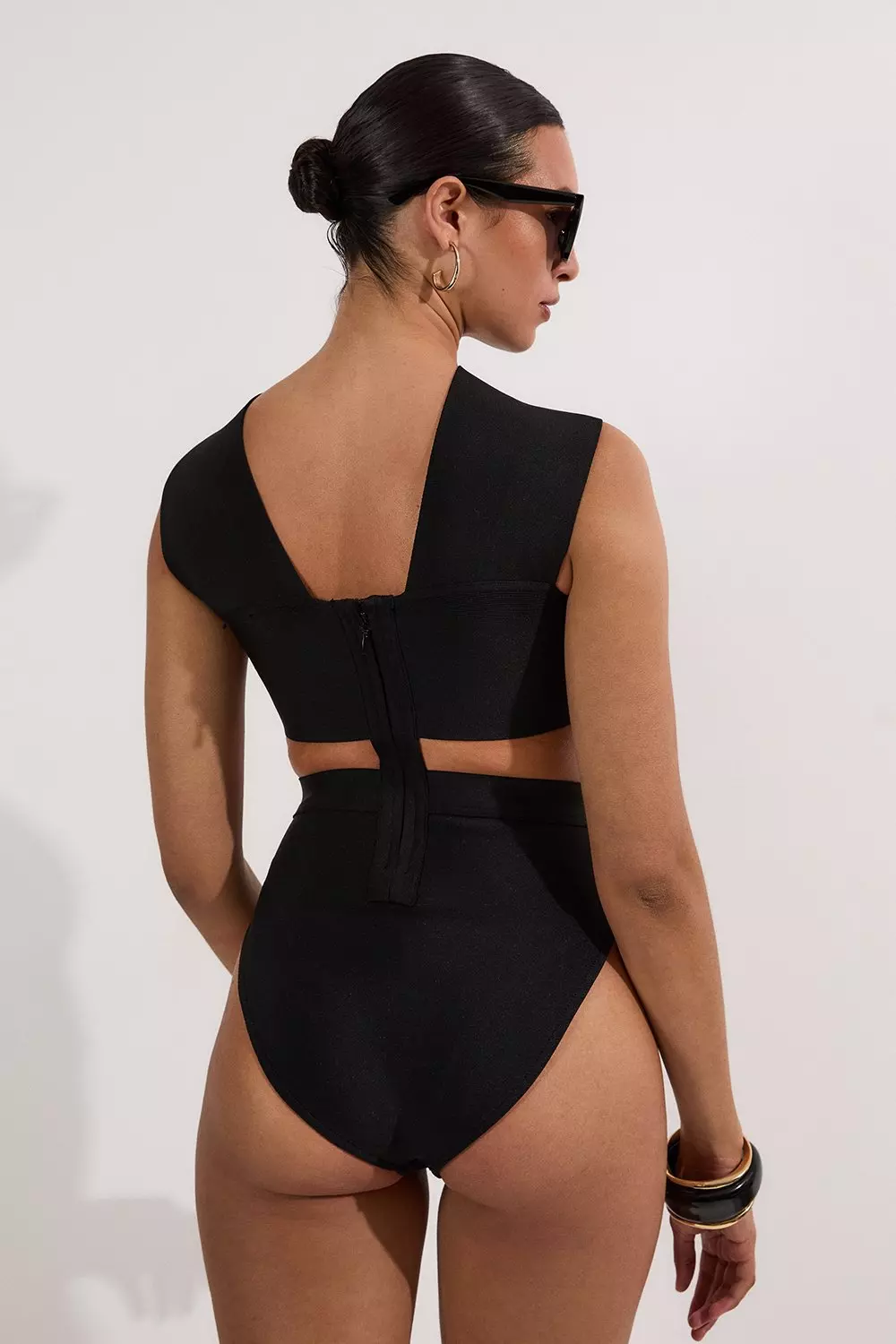 Tall Bandage Textured Cross Front Swimsuit | Karen Millen