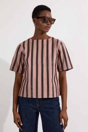 Leather Stripe Mix Top rose