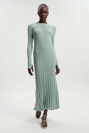 Petite Drapey Sheer Rib Knitted Midi Dress sage