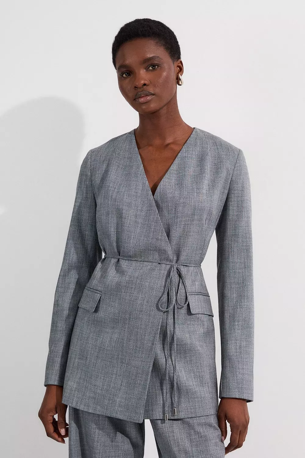 Tailored Marl Tie Waist Blazer | Karen Millen