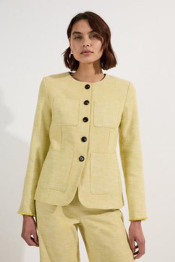 Spring Tweed Tailored Pocket Front Tailored Blazer lime