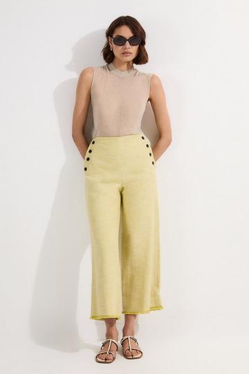 Spring Tweed Tailored Button Detail Cropped Wide Leg Pants lime