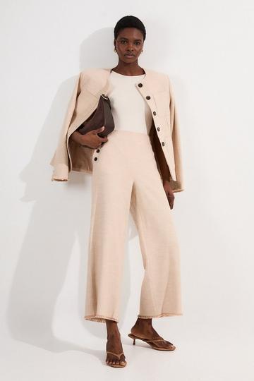 Spring Tweed Tailored Button Detail Cropped Wide Leg Trouser neutral