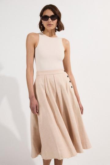 Spring Tweed Tailored Pleated Full Skirt ivory