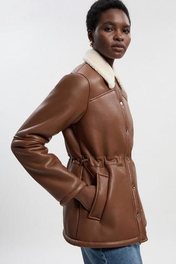 Faux Fur Collar Waisted Coat camel