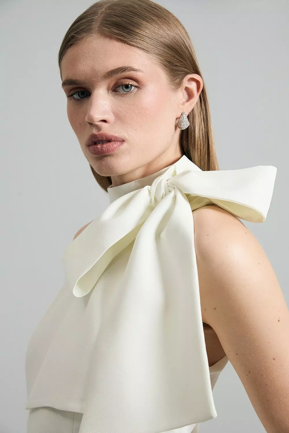 Satin Bow Tie Neck Tailored Midi Dress | Karen Millen
