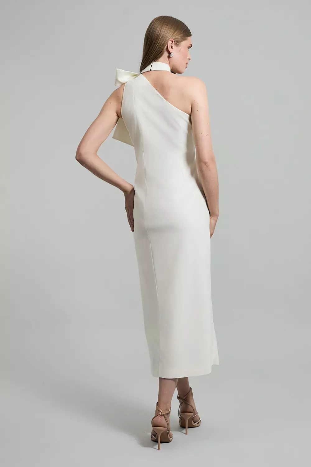 【Karen Millen】Satin Bow Tie ミディドレス ※送料込 Satin Bow Tie Neck Tailored Midi Dress | Karen Millen
