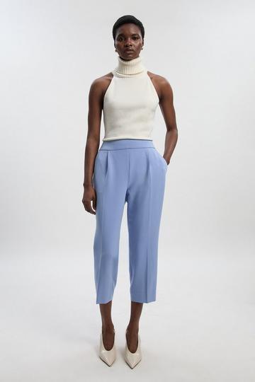 Blue Petite Compact Stretch Essential Tailored High Waist Slim Leg Trouser