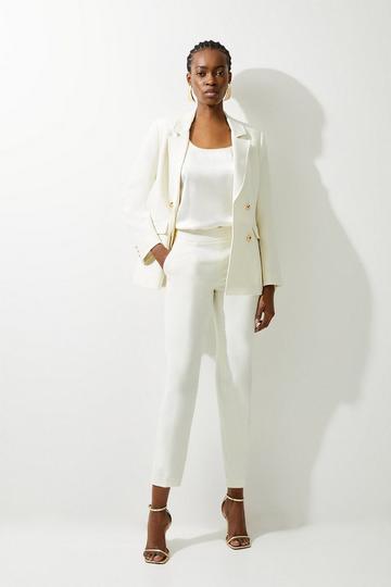 Tall Compact Stretch Essential Tailored High Waist Slim Leg Trouser cream