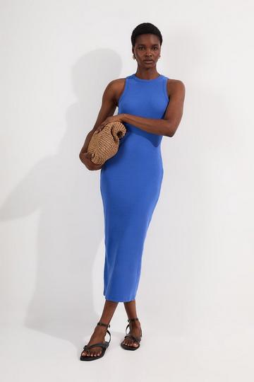Compact Jersey Ribbed Sleeveless Maxi Dress cobalt