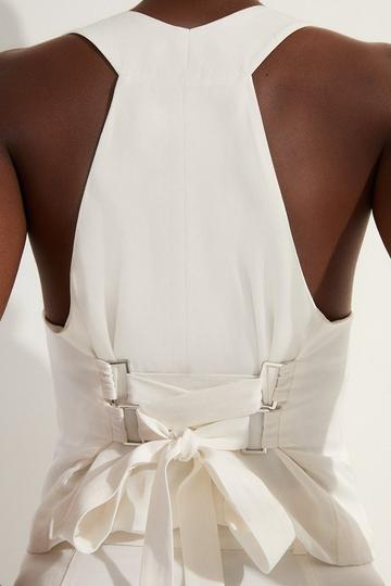 Petite Tailored Viscose Linen Corset Back Detail Waistcoat ivory