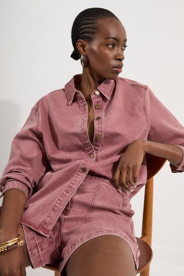 Coloured Denim Button Jacket pink