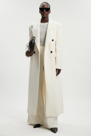 Brushed Wool Oversized Double Breasted Tailored Maxi Coat ivory