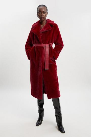 Petite Faux Fur Longline Coat burgundy