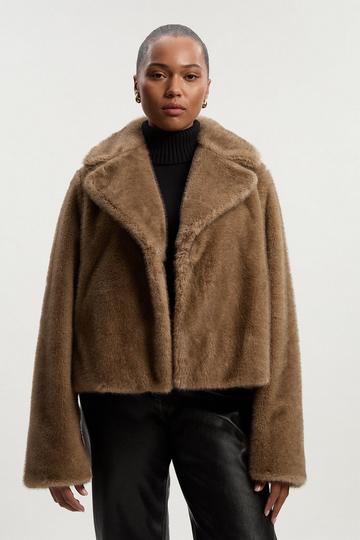Plus Size Faux Fur Cropped Jacket neutral