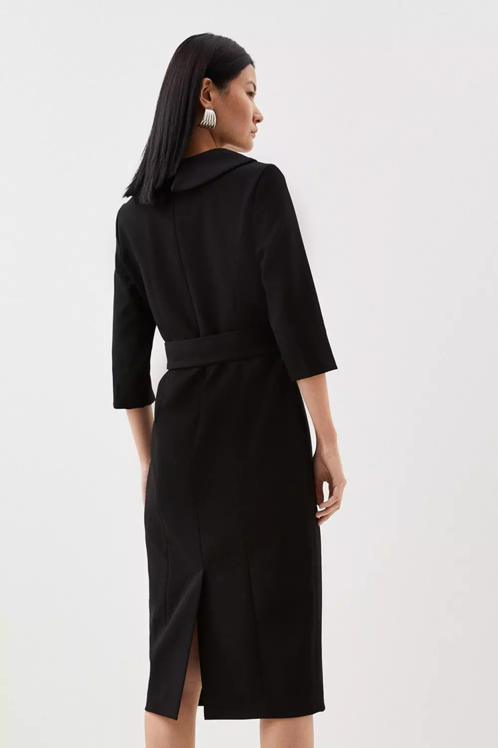 Black Petite Tailored Structured Crepe Turtleneck Pencil Midi Dress alternative image